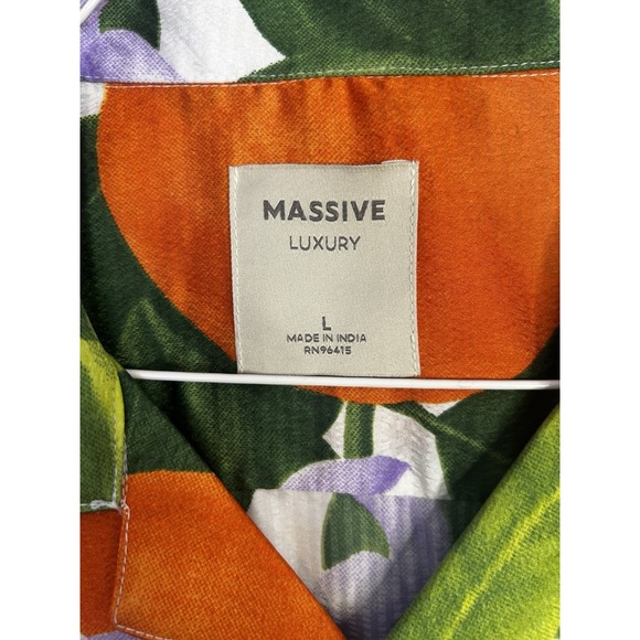 NWT Massive Luxury Men's‎ Large Crinkle Button Up Short Sleeve Shirt Oranges - Picture 2 of 6